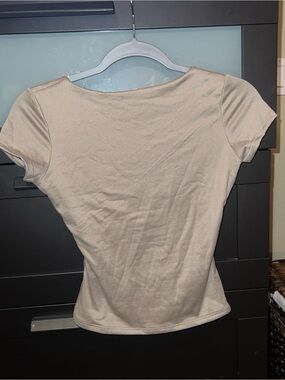Classic Women's Short-Sleeve Crewneck Top in Light Beige
